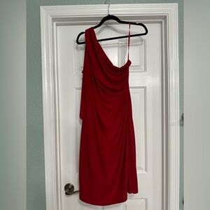 One shoulder ruched dress with cape